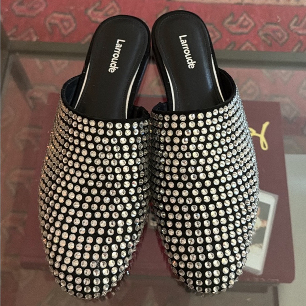 New Larroude Black Crystal-Studded Mule Clogs